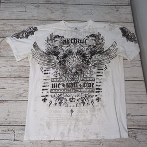 Archaic White Graphic Y2K Skull And Wings Men Size XL